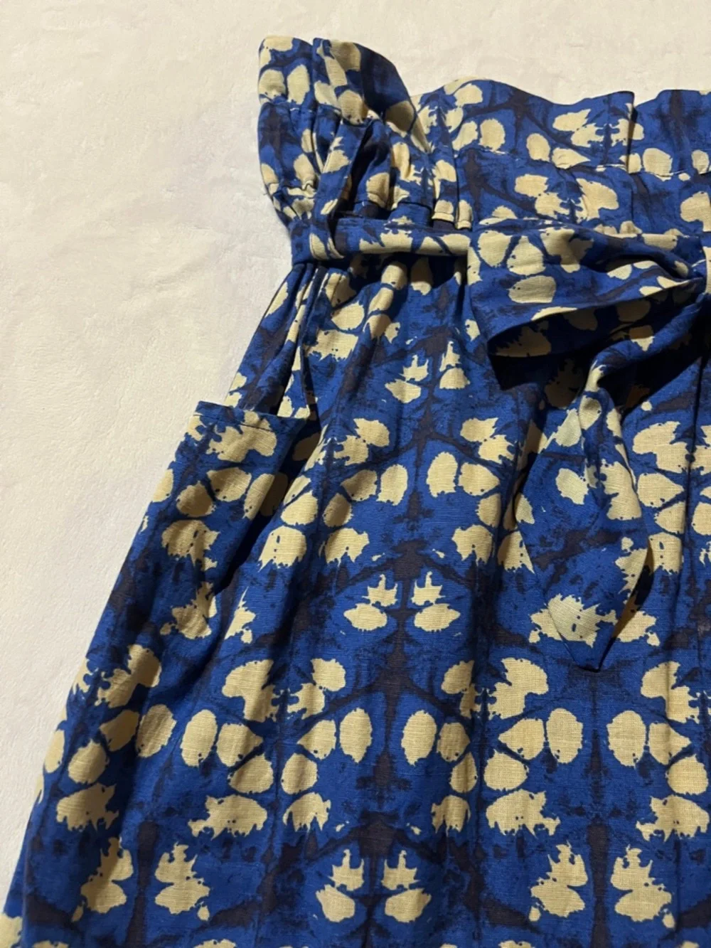Anthropologie Paper Bag Midi Skirt Porridge Lanai Blue Belted Geo Size 1X NEW